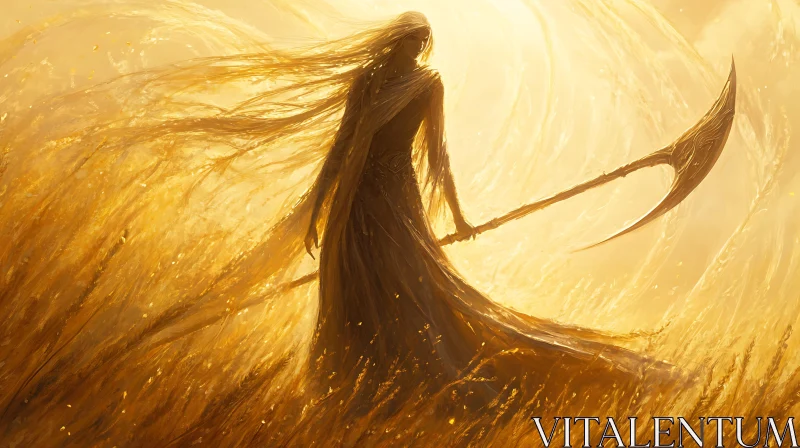 AI ART Figure with Scythe in Golden Light