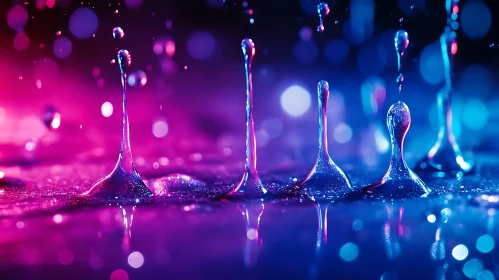 Neon-Lit Water Droplets Art