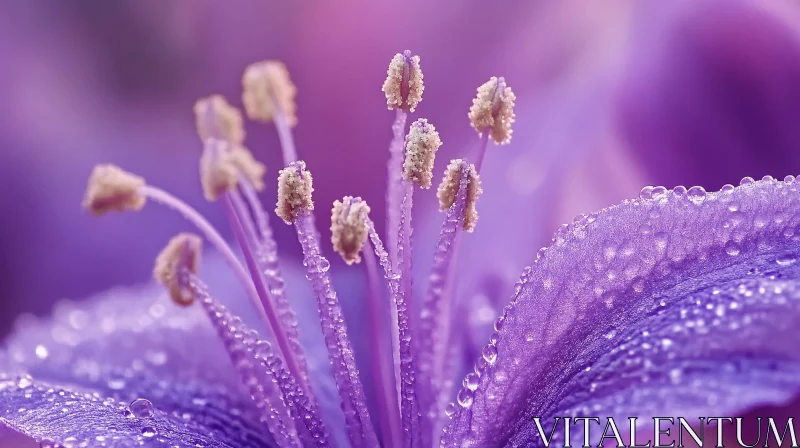 Macro Photography of Purple Flower with Dew AI Image