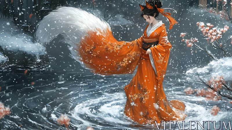 Anime Fox Character in Winter Scene AI Image