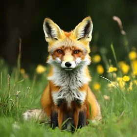 Wild Fox in Green Field