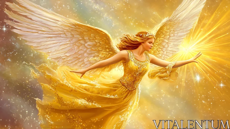 Radiant Angel with Golden Wings AI Image