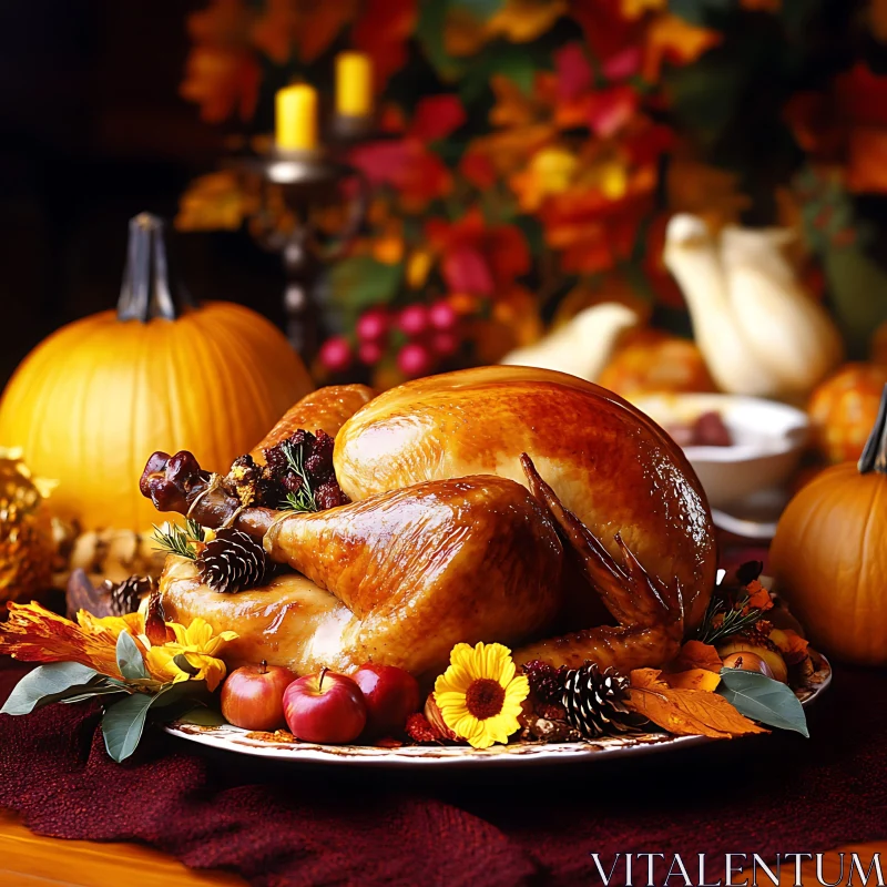 Golden Roasted Turkey Thanksgiving Feast AI Image