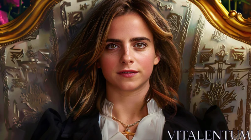 AI ART Elegant Portrait of Emma Watson in Ornate Setting