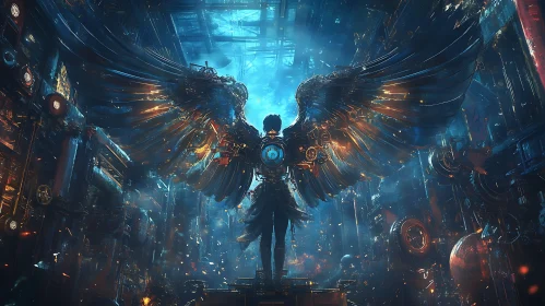 Cyborg Angel in Industrial Setting