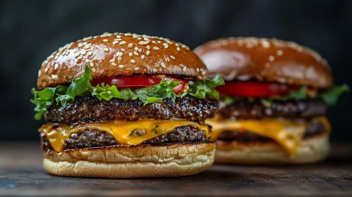 Juicy Cheeseburgers on a Rustic Background