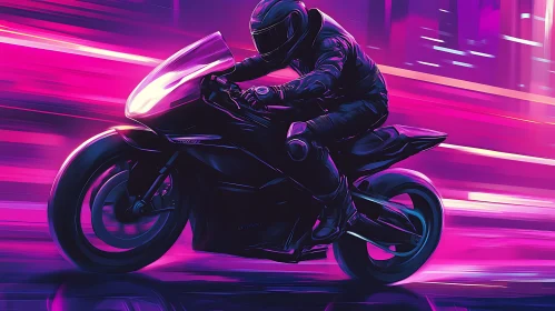 Motorcycle in Motion with Neon Lights