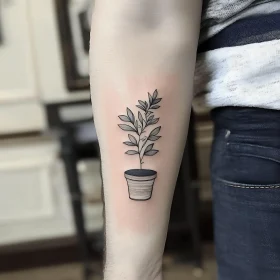 Forearm Tattoo of Small Potted Plant