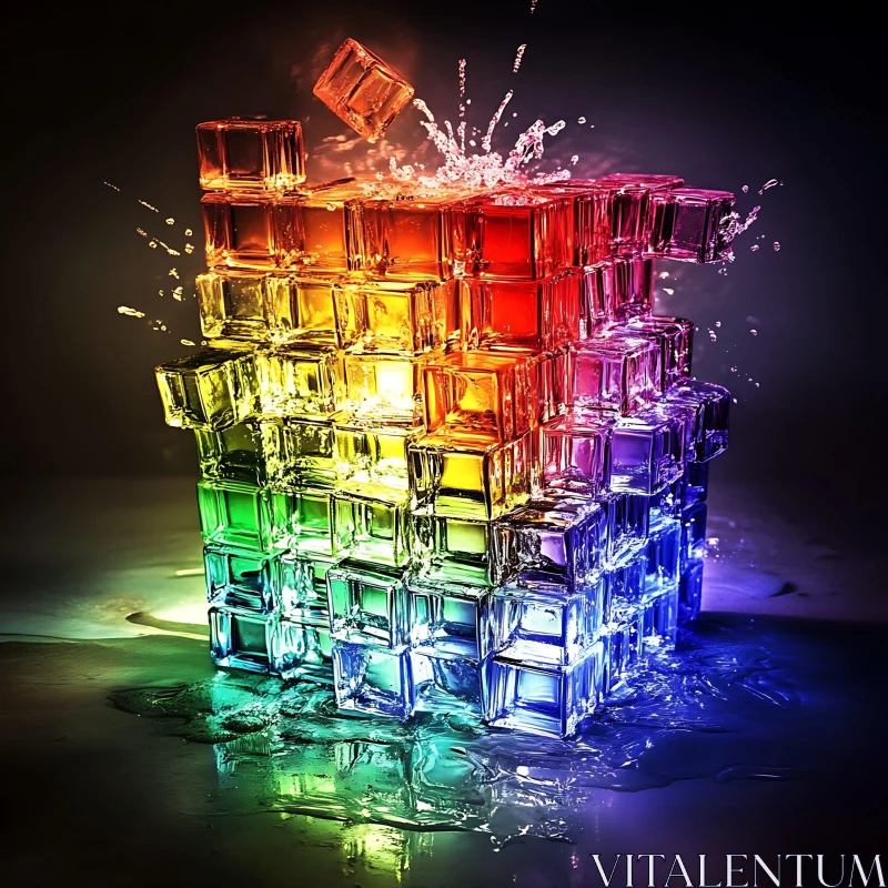 Colorful Ice Cubes Tower AI Image