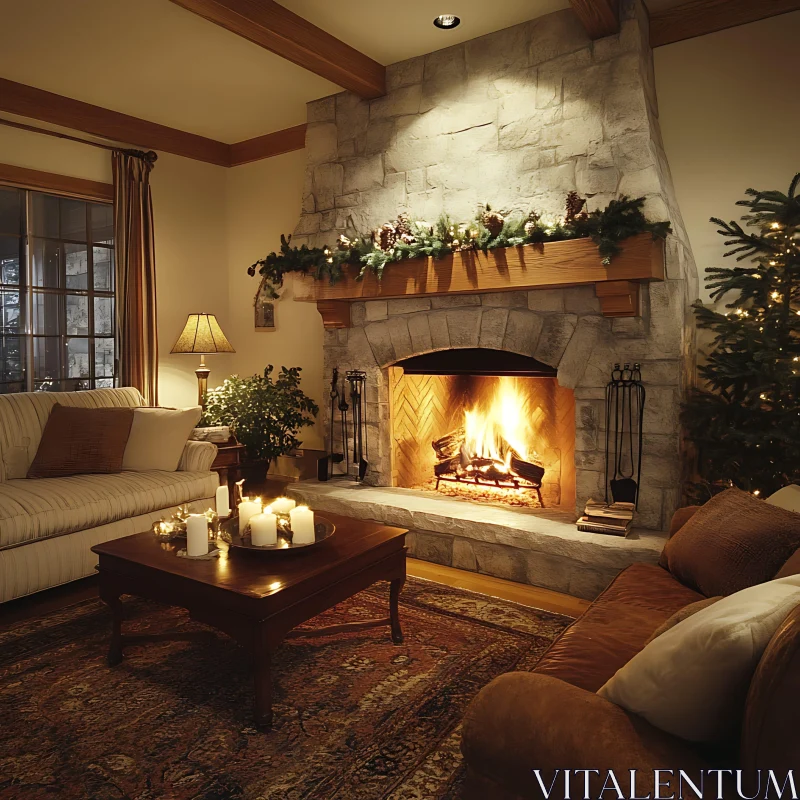 AI ART Cozy Fireplace in a Warm Living Room