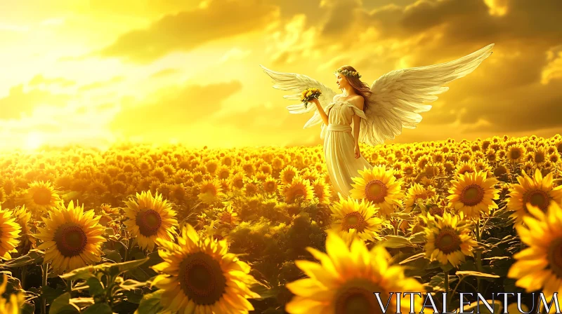 AI ART Guardian Angel Amidst Sunflowers