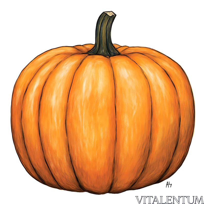 Orange Pumpkin with Green Stem AI Image