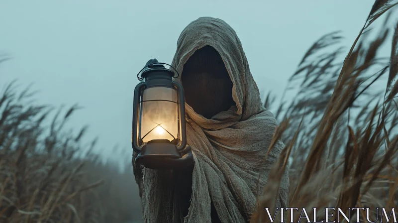 Cloaked Figure with Lantern AI Image