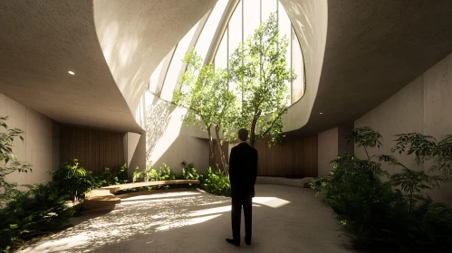 Man in a Green Interior Space