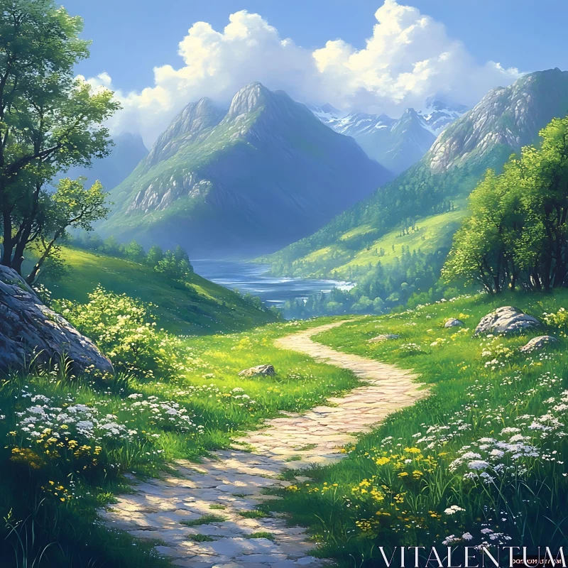 AI ART Picturesque Mountain Valley Path Scenery