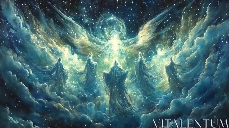 AI ART Angelic Figures in Cosmic Cloudscape