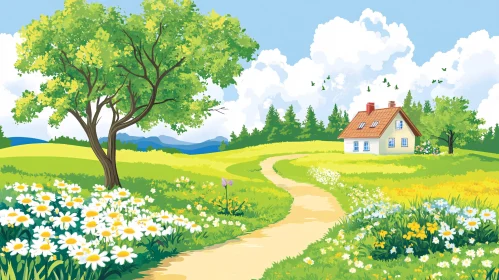 Idyllic Countryside Scene with Winding Path