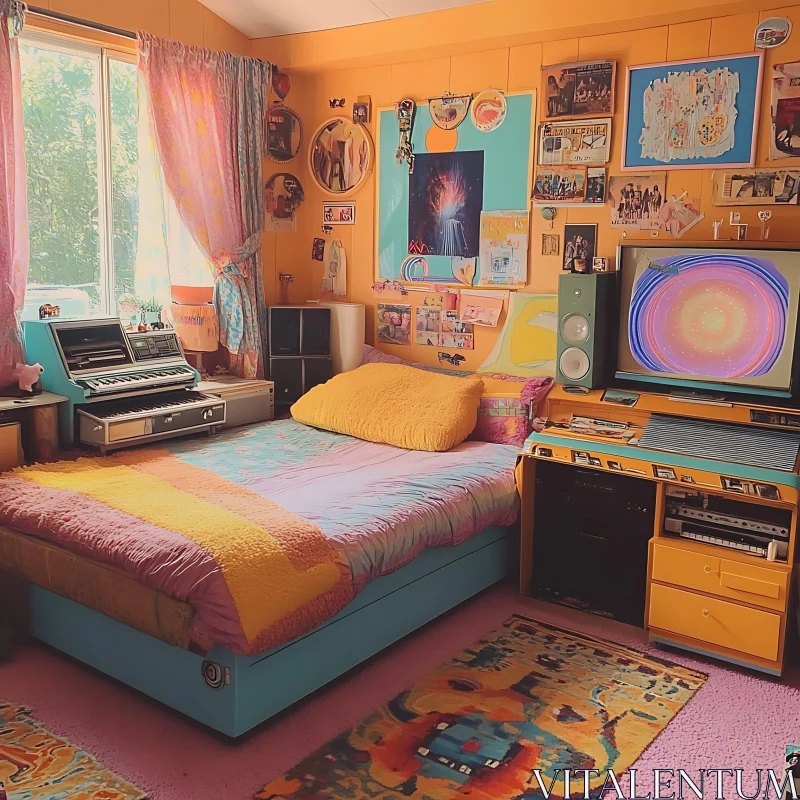 Colorful Retro Bedroom Scene AI Image