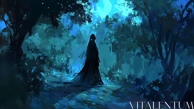 AI ART Ethereal Silhouette in a Moonlit Wood