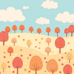 Cartoon Trees and Clouds Landscape