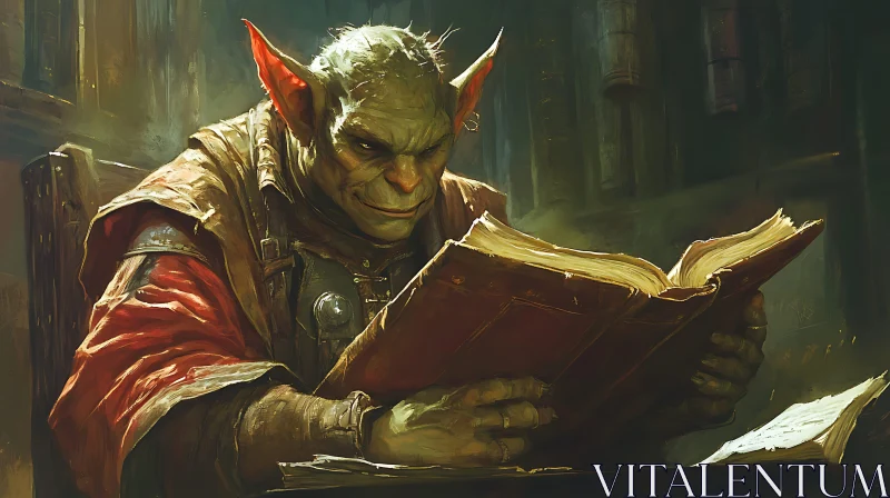 AI ART Goblin Reader in Library