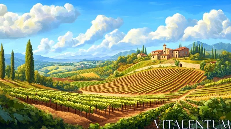 Scenic Tuscany Vineyard with Villa AI Image