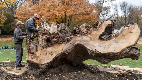 Autumnal Woodwork: Crafting with a Fallen Giant