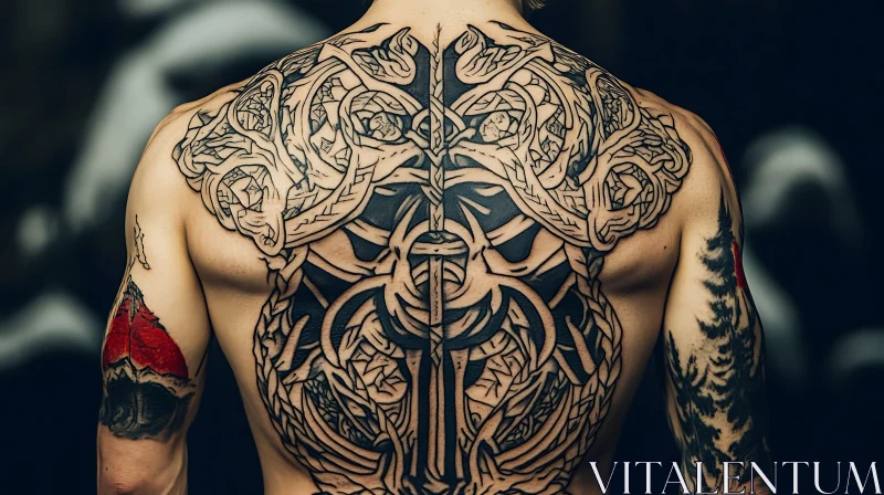 Sword and Knotwork Back Tattoo Design AI Image