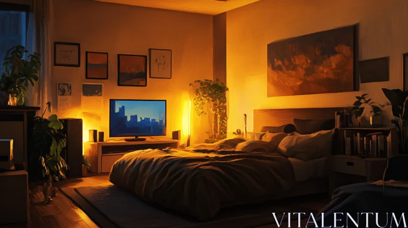 Cozy Bedroom with City View on TV AI Image