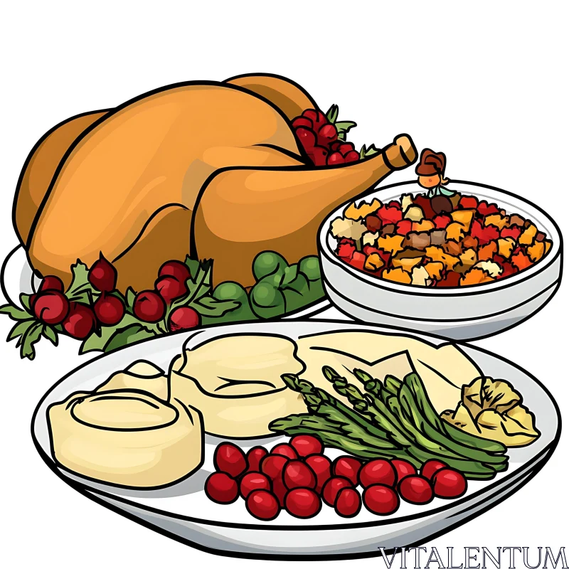 Cartoon Thanksgiving Dinner AI Image