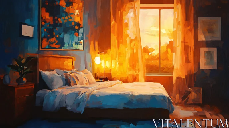 Warm Bedroom Interior Art AI Image