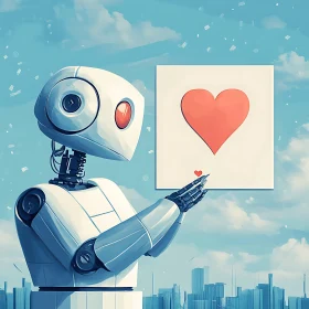 Robot Holding Heart on Canvas