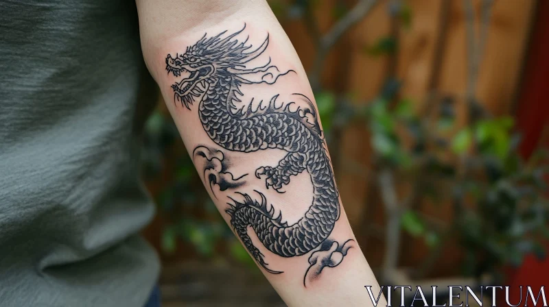 Intricate Mythical Dragon Tattoo Design on Arm AI Image