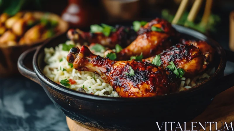 Glazed Chicken Drumsticks Over Herb Rice AI Image