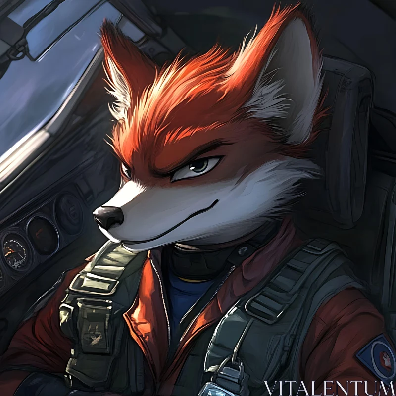 Anthropomorphic Fox in Aircraft Cockpit AI Image