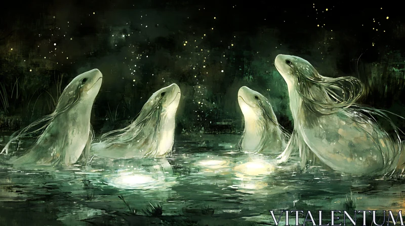 AI ART Ethereal Seals Under the Night Sky