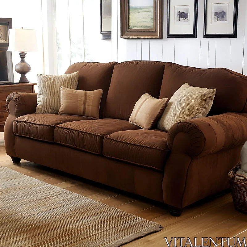 AI ART Elegant Brown Sofa in Living Room