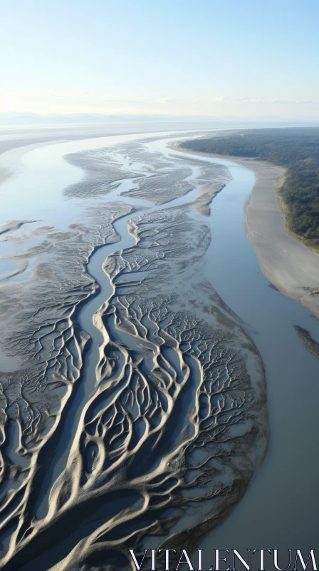 Aerial View of River Surrounded by Sand Dunes | Photorealistic Art AI Image