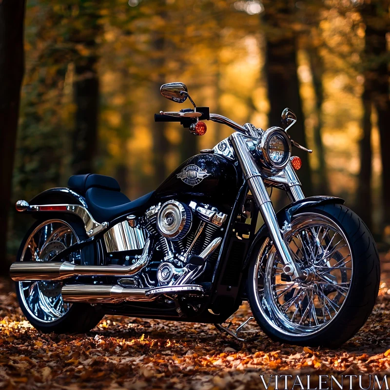 Classic Motorcycle in Fall Setting AI Image