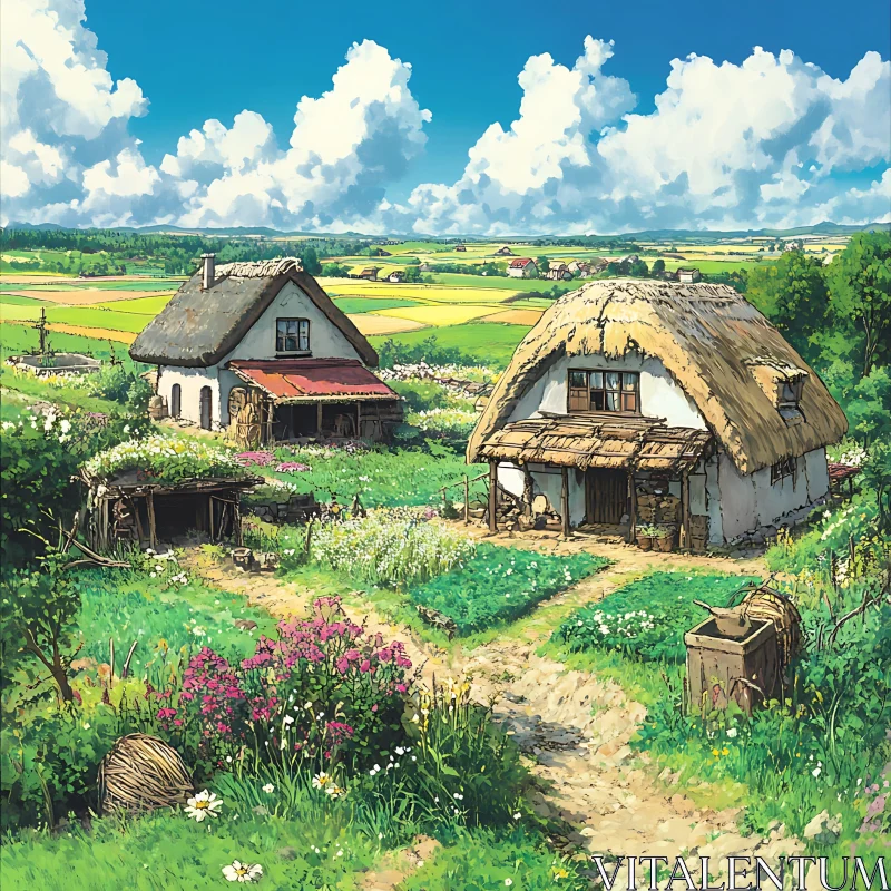 AI ART Charming Rural Cottages in a Summer Meadow