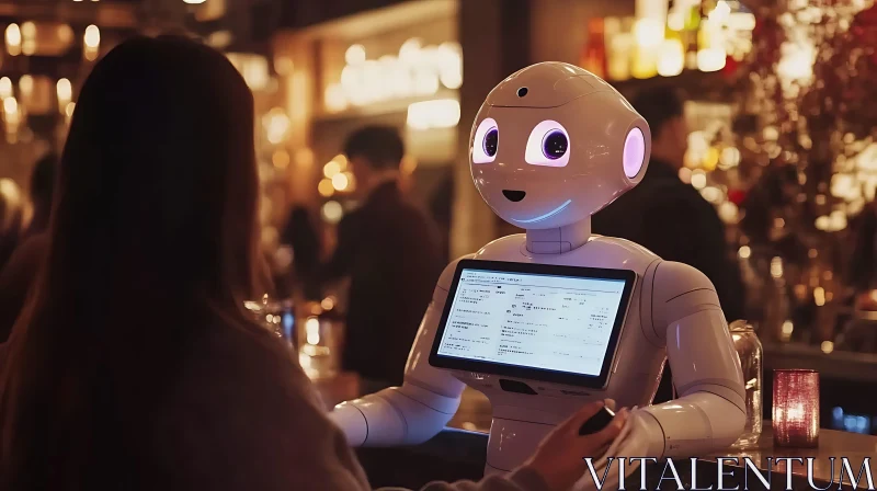 Futuristic Bar Scene with Robot Bartender AI Image