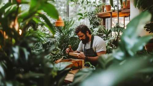 Woodworker in a garden