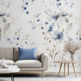 Blue Floral Wallpaper in Modern Living Room