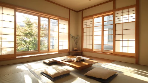 Tranquil Japanese Room with Tatami Mats