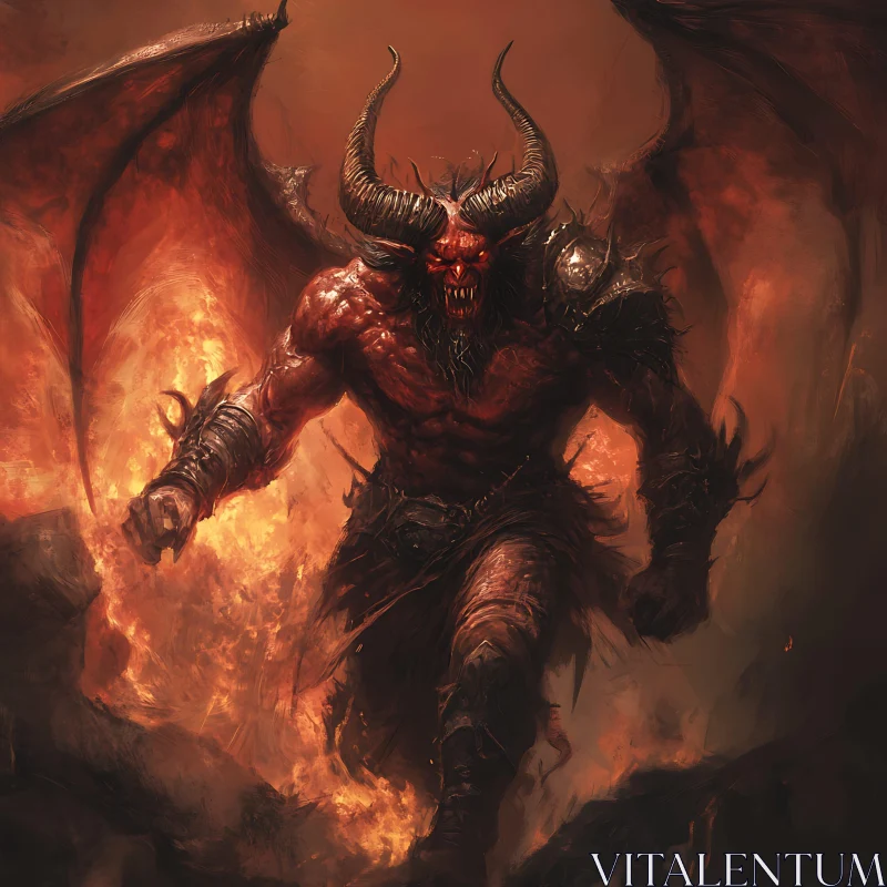 AI ART Fiery Demon with Wings and Horns