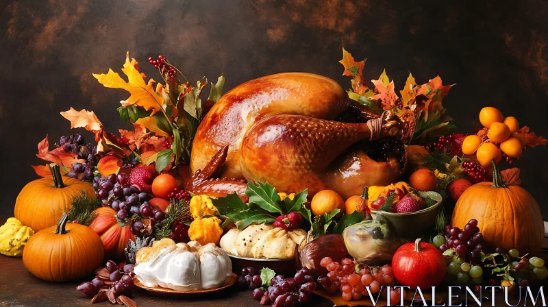 Roasted Turkey with Autumnal Fruits AI Image