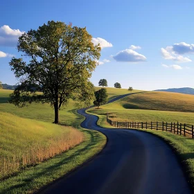 Winding Road in Green Landscape