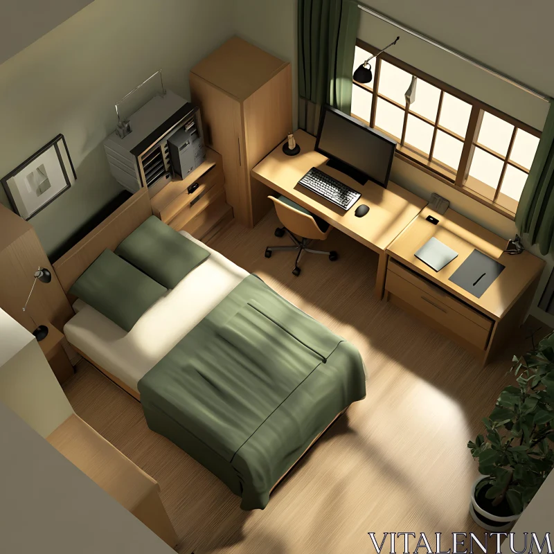 AI ART Sunlit Bedroom with Workspace