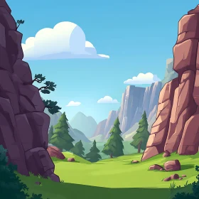 Scenic Cartoon Mountain Valley