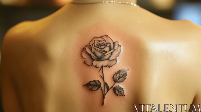 Detailed Rose Tattoo Design on Upper Back AI Image